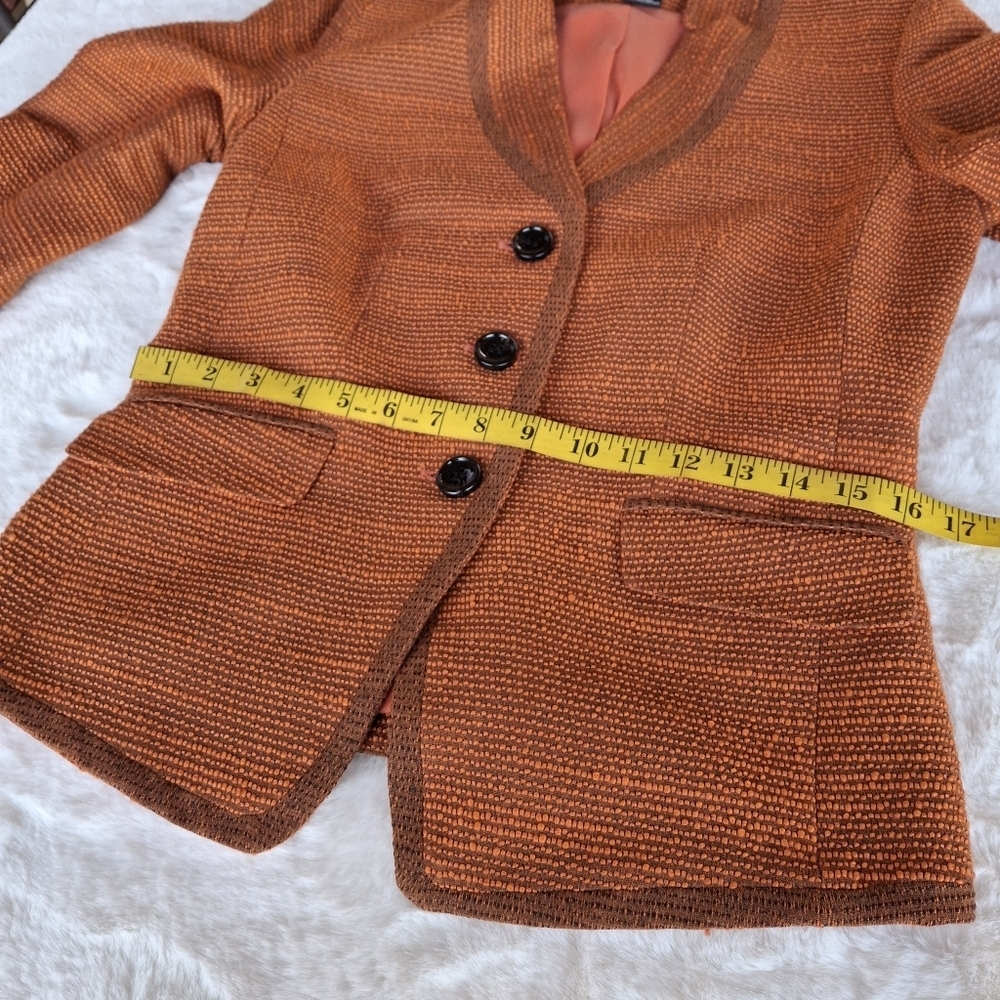 Etcetera Textured Tweed Orange Button-Up Long Sleeve Blazer Women Size 2 - Picture 14 of 16